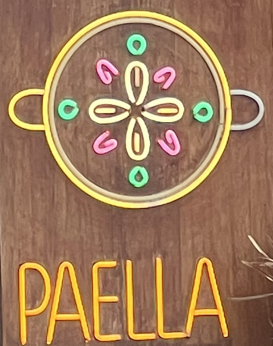 Neon sign in restaurant setting