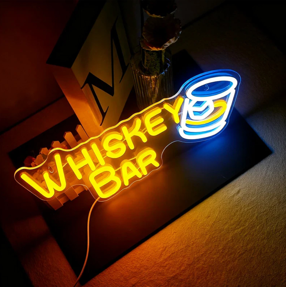 Custom neon whiskey bar sign